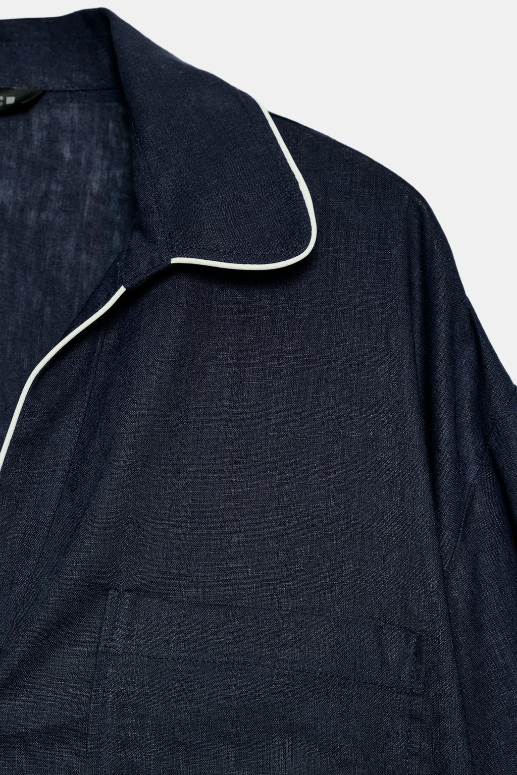 РУБАШКА ИЗ ЛЬНА С КОНТРАСТНОЙ ОТДЕЛКОЙ