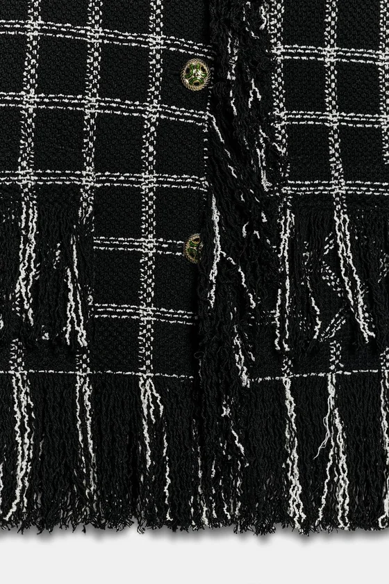 КУРТКА В КЛЕТКУ С БАХРОМОЙ — коллекция Zara «ZW»