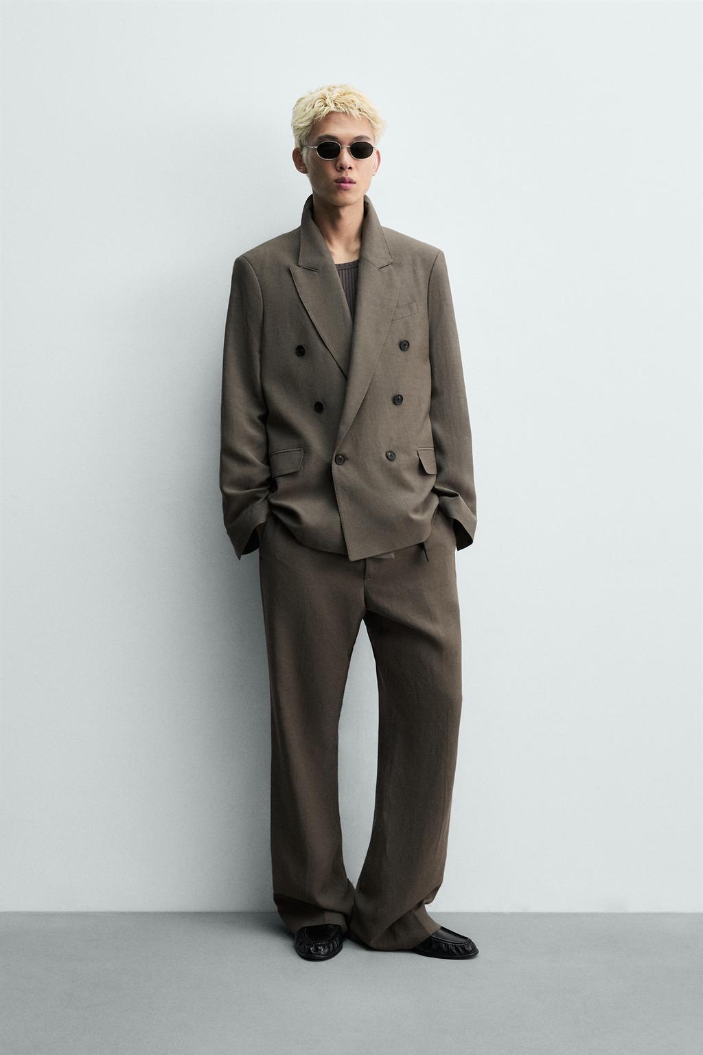 ДВУБОРТНЫЙ КОСТЮМНЫЙ БЛЕЙЗЕР ИЗ ВИСКОЗЫ И ЛЬНА