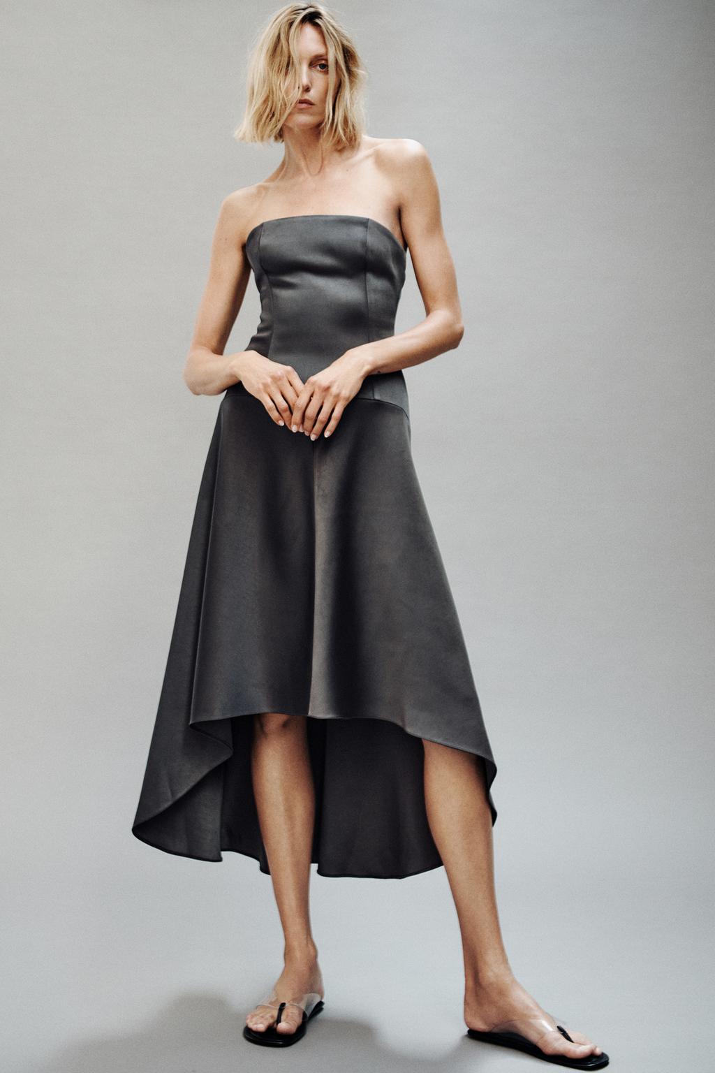 АТЛАСНОЕ АСИММЕТРИЧНОЕ ПЛАТЬЕ ZW COLLECTION
