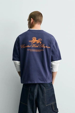 Navy blue | 0962/442/401 - Zara Футболка с контрастным принтом