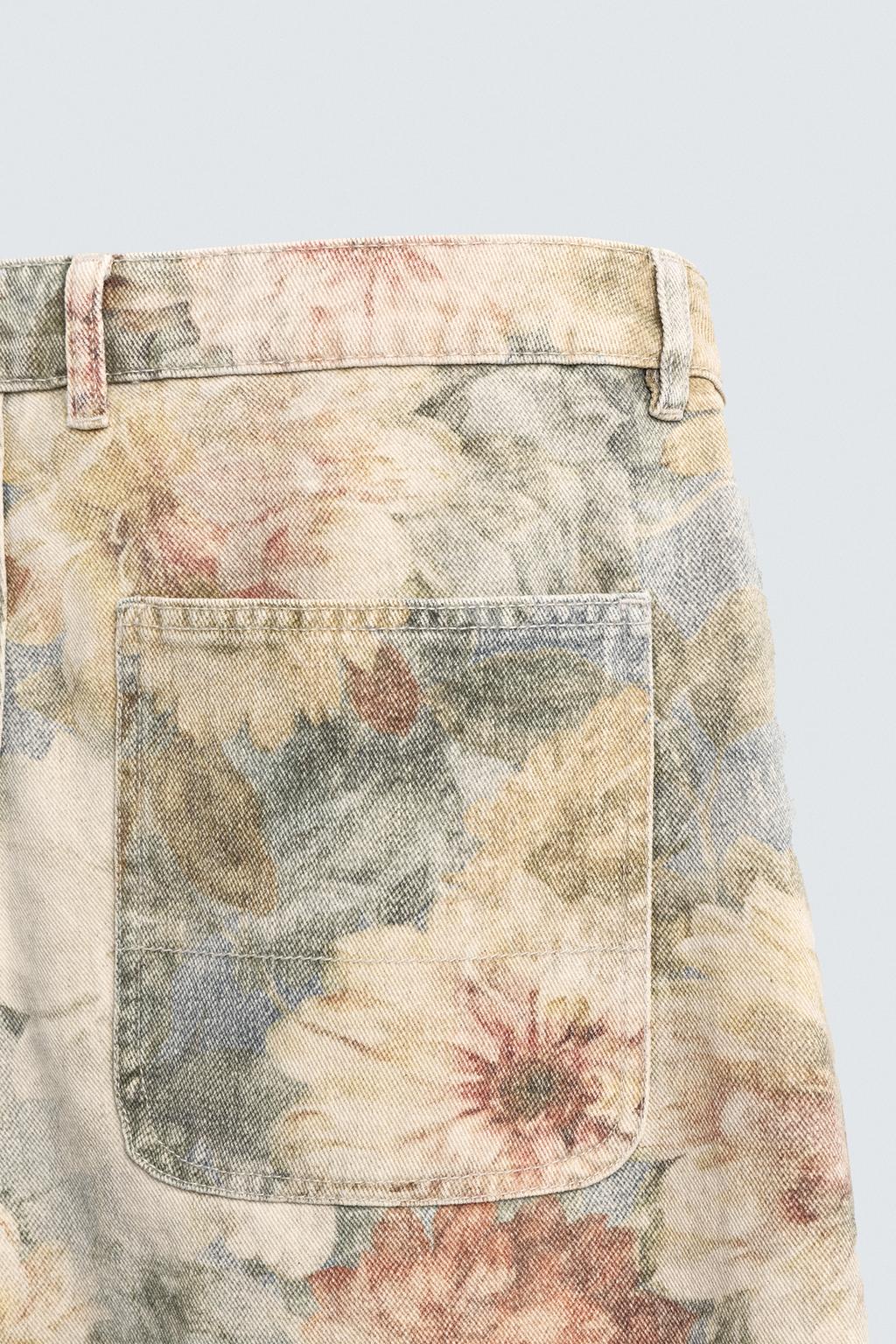 ШОРТЫ RELAXED FIT С ЦВЕТОЧНЫМ ПРИНТОМ И ЭФФЕКТОМ ПОТЕРТОСТИ