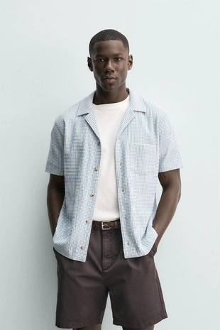 Рубашка Regular Fit из жатой ткани