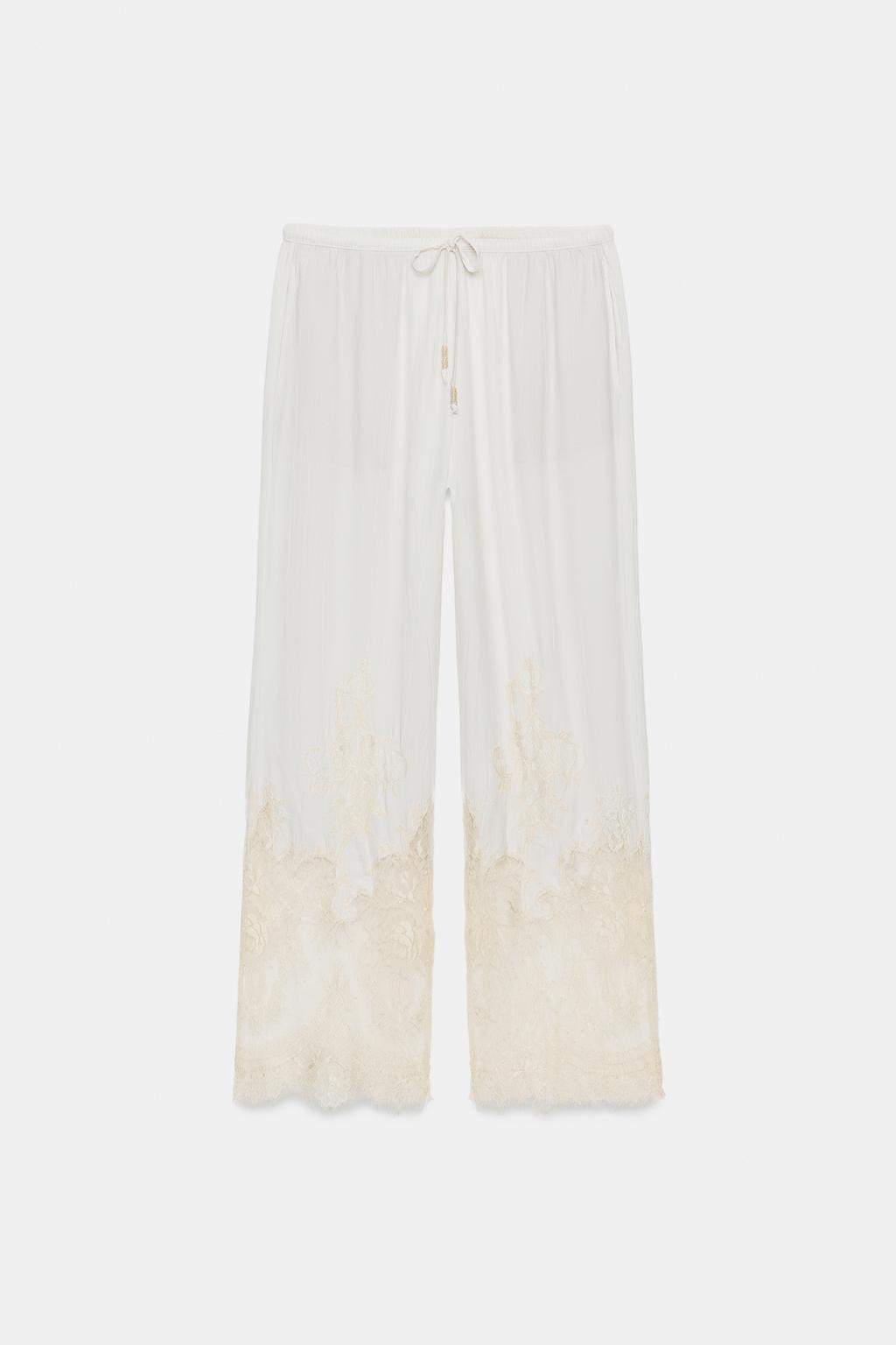 БРЮКИ В ПИЖАМНОМ СТИЛЕ С КРУЖЕВОМ — ZW COLLECTION