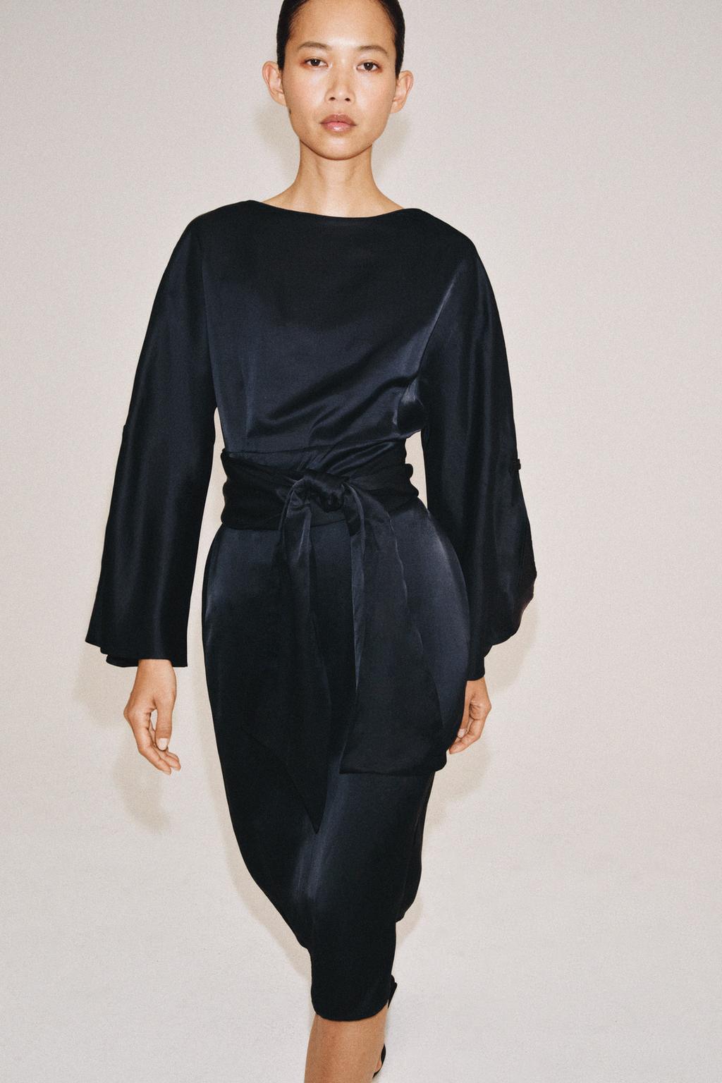 ПЛАТЬЕ МИДИ ИЗ СМЕСОВОГО ЛЬНА С ПОЯСОМ — ZW COLLECTION