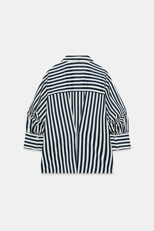 Купить Zara Рубашка в полоску из смесового льна с объемными рукавами