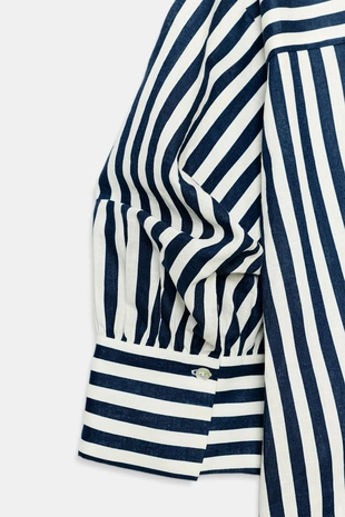 Blue/White | 3293/058/044 - Zara Рубашка в полоску из смесового льна с объемными рукавами