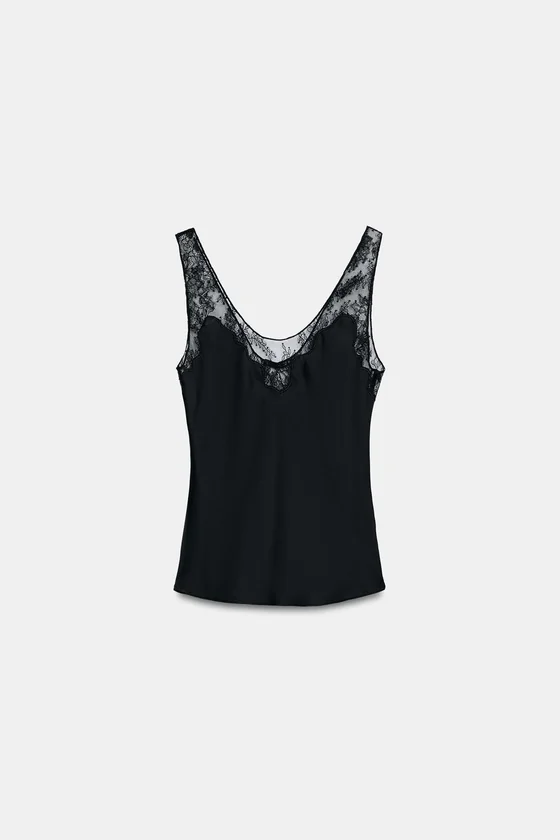 АТЛАСНЫЙ ТОП С КРУЖЕВОМ — коллекция Zara «ZW»