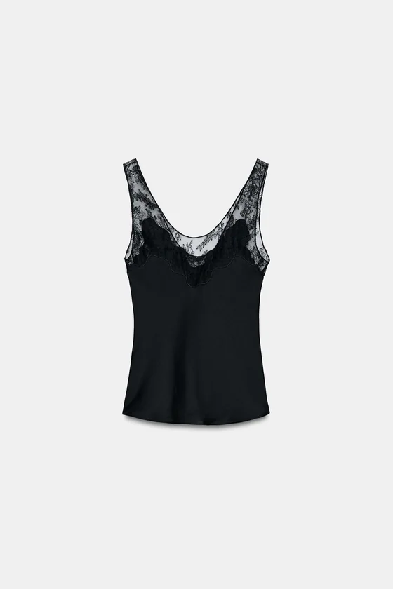 АТЛАСНЫЙ ТОП С КРУЖЕВОМ — коллекция Zara «ZW»