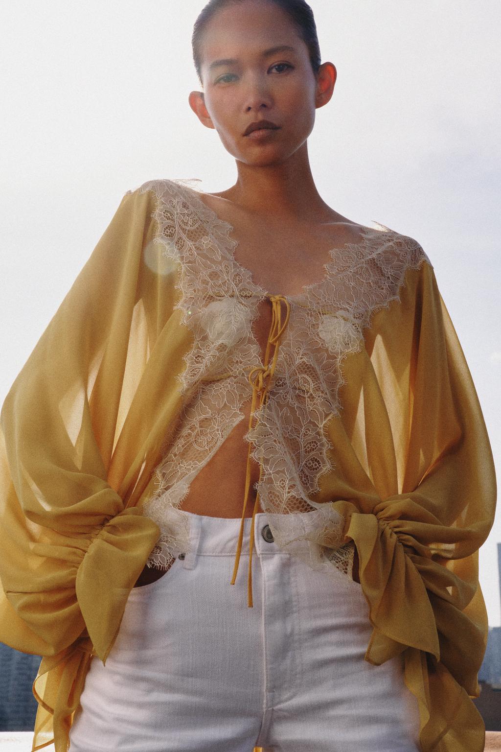 КОМБИНИРОВАННАЯ БЛУЗА С КРУЖЕВОМ — ZW COLLECTION