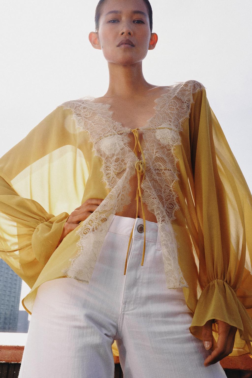 КОМБИНИРОВАННАЯ БЛУЗА С КРУЖЕВОМ — ZW COLLECTION