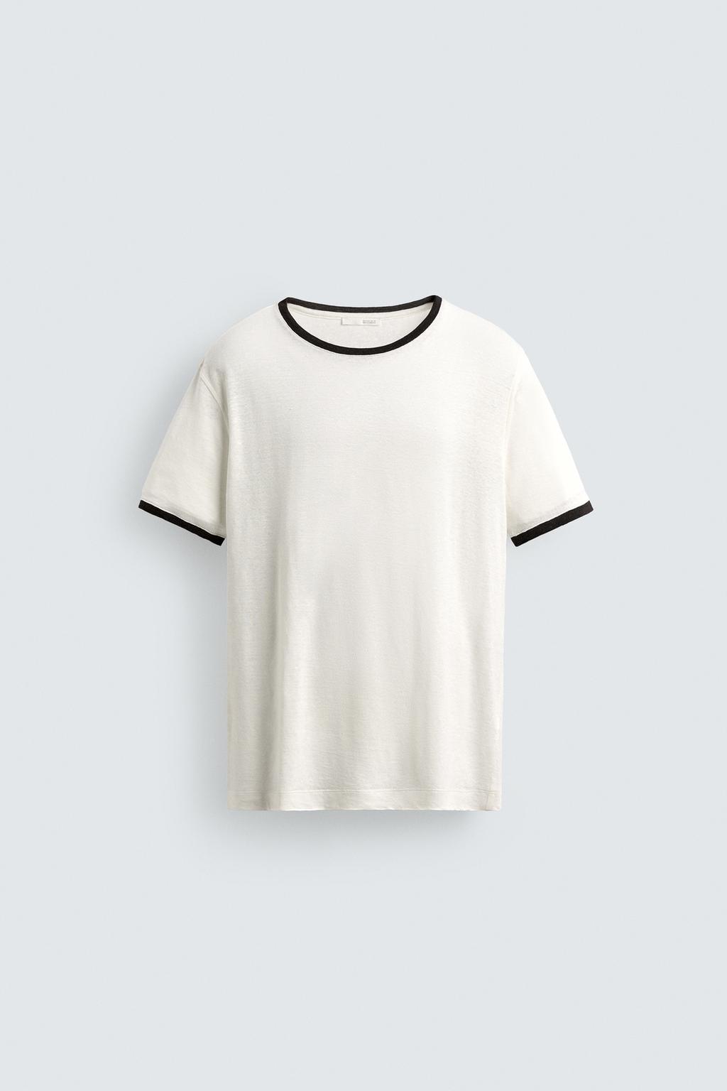 ФУТБОЛКА REGULAR FIT ИЗ СМЕСОВОГО ЛЬНА С КОНТРАСТНЫМИ ДЕТАЛЯМИ