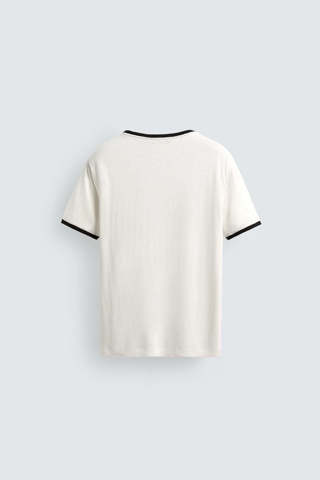ФУТБОЛКА REGULAR FIT ИЗ СМЕСОВОГО ЛЬНА С КОНТРАСТНЫМИ ДЕТАЛЯМИ