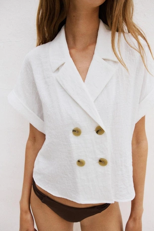 White | 4387/221/250 - Zara Рубашка с запахом и короткими рукавами