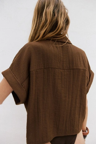 Light brown | 4387/221/730 - Zara Рубашка с запахом и короткими рукавами
