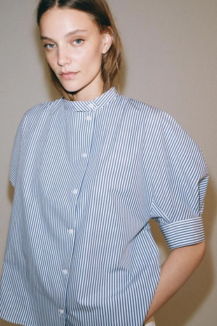 Купить Zara Рубашка из поплина с пуговицами — ZW COLLECTION