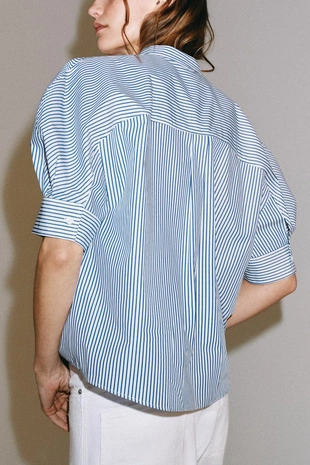 Blue/White | 6109/891/044 - Zara Рубашка из поплина с пуговицами — ZW COLLECTION