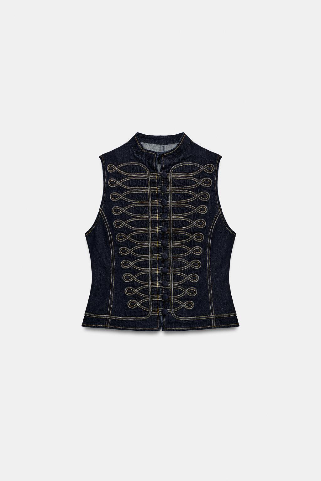 ДЖИНСОВЫЙ ЖИЛЕТ С ДЕКОРАТИВНОЙ СТРОЧКОЙ — ZW COLLECTION