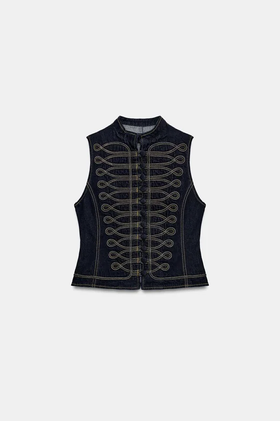 ДЖИНСОВЫЙ ЖИЛЕТ С ДЕКОРАТИВНОЙ СТРОЧКОЙ — коллекция Zara «ZW»