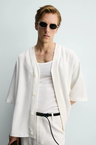 Рубашка Relaxed Fit из вискозы и конопли- Заказать в России