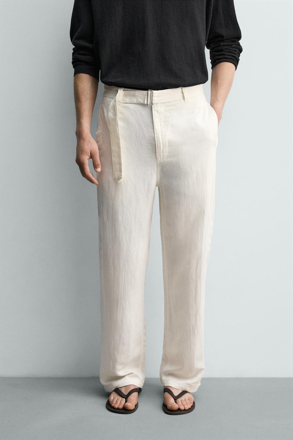 БРЮКИ RELAXED FIT ИЗ ВИСКОЗЫ И ЛЬНА С РЕМНЕМ