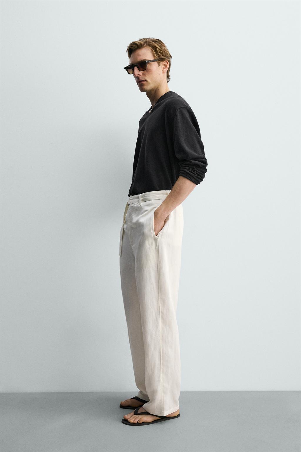 БРЮКИ RELAXED FIT ИЗ ВИСКОЗЫ И ЛЬНА С РЕМНЕМ