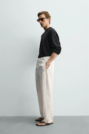 Брюки Relaxed Fit из вискозы и льна с ремнем- Заказать в России