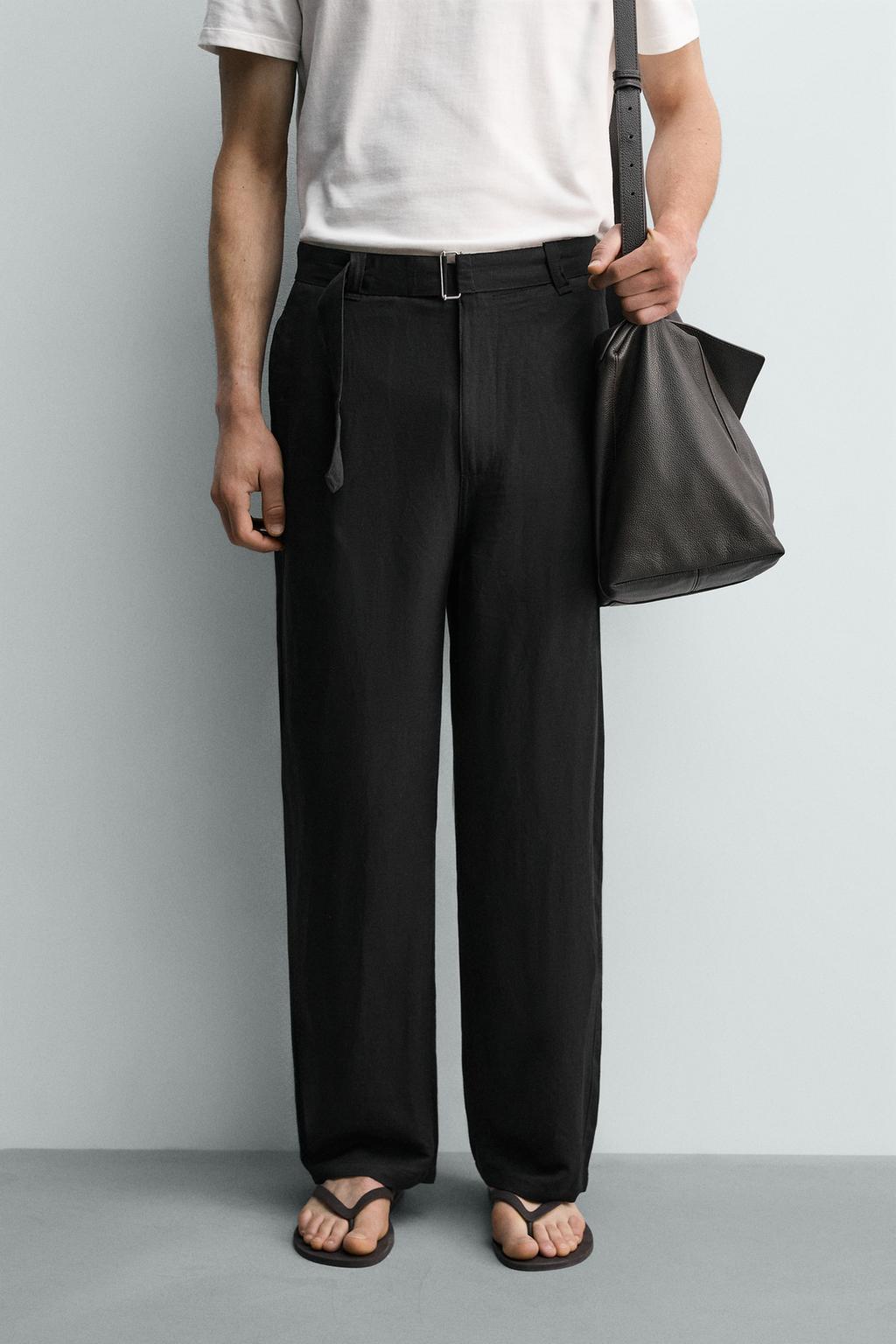 БРЮКИ RELAXED FIT ИЗ ВИСКОЗЫ И ЛЬНА С РЕМНЕМ