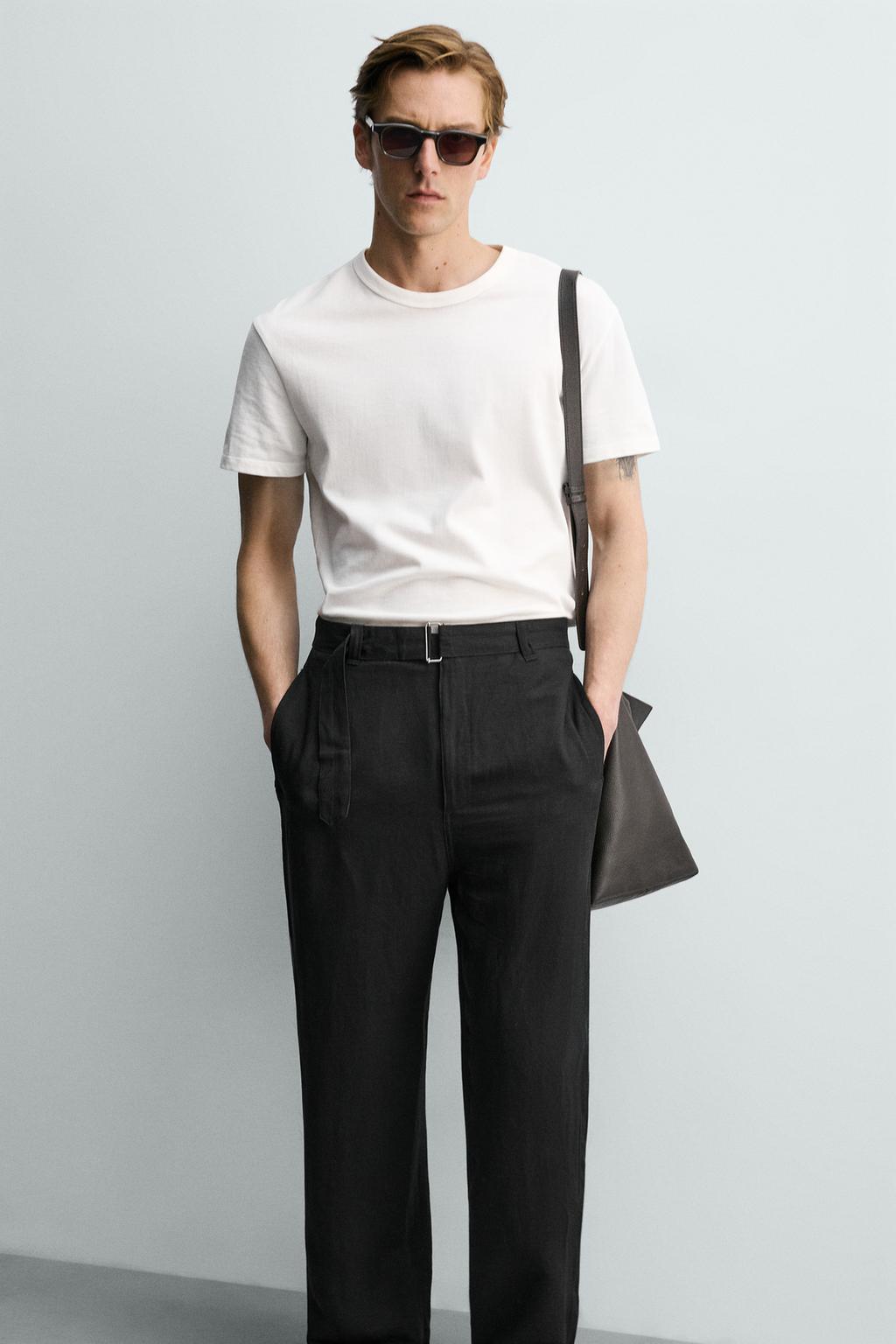 БРЮКИ RELAXED FIT ИЗ ВИСКОЗЫ И ЛЬНА С РЕМНЕМ