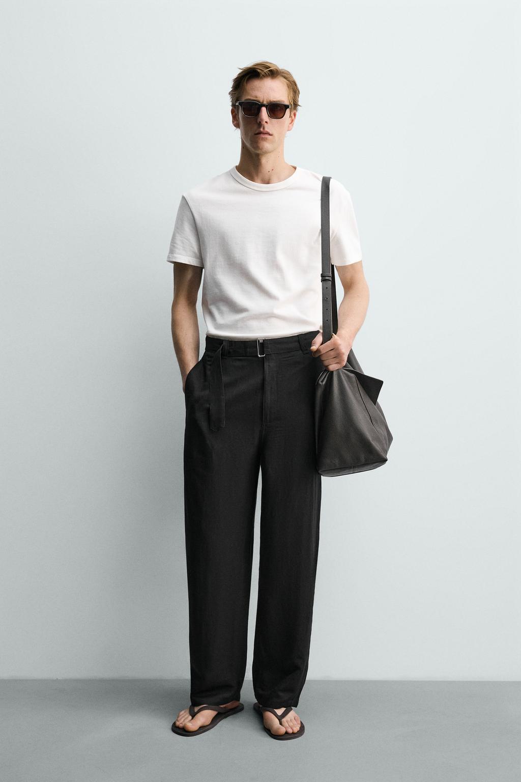 БРЮКИ RELAXED FIT ИЗ ВИСКОЗЫ И ЛЬНА С РЕМНЕМ