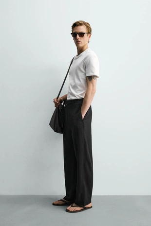 Брюки Relaxed Fit из вискозы и льна с ремнем- Заказать в России