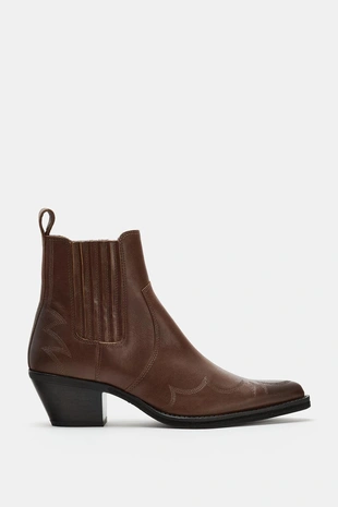 Купить Zara Кожаные ботильоны в ковбойском стиле с вышивкой