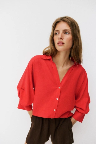 Red | 3293/058/600 - Zara Рубашка из смесового льна с объемными рукавами