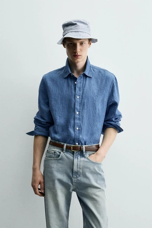 Рубашка Regular Fit из 100% льна- Заказать в России