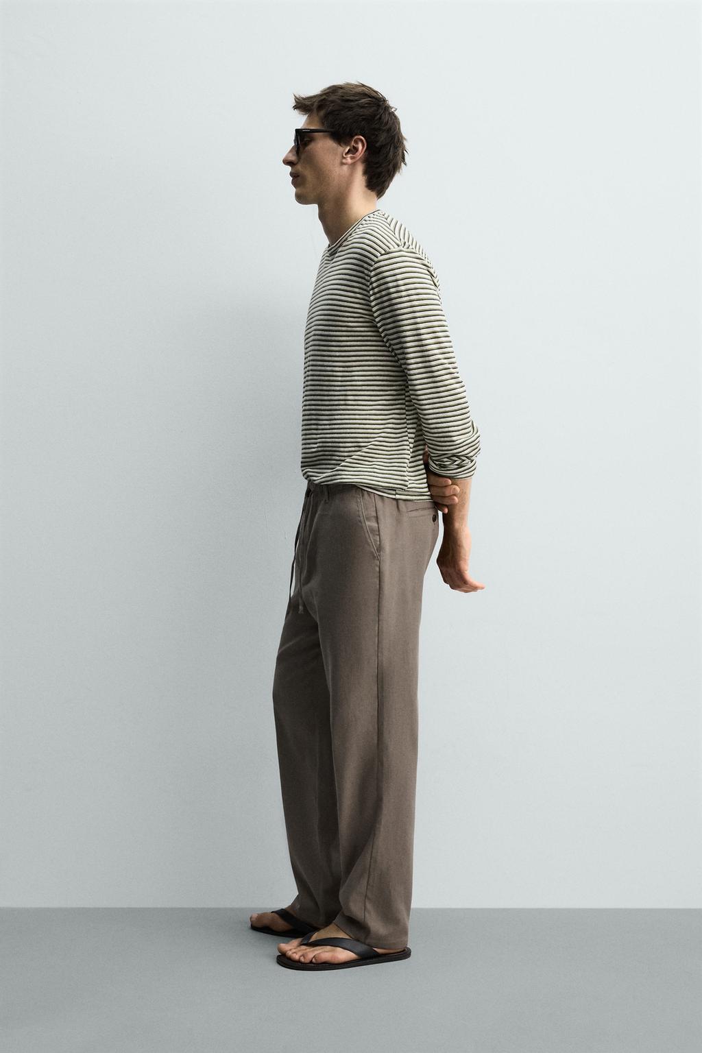 БРЮКИ RELAXED FIT ИЗ ХЛОПКА И ЛЬНА