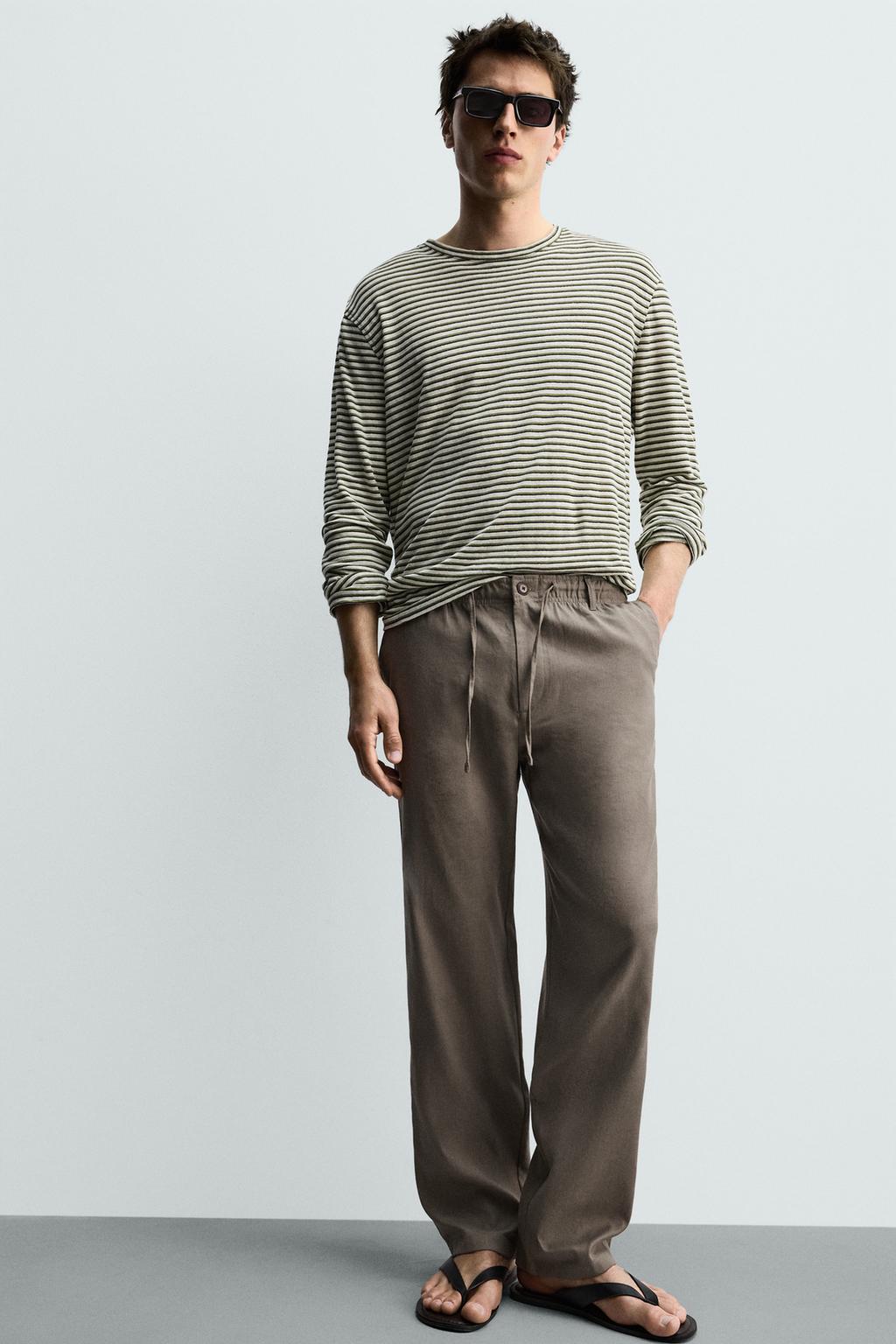 БРЮКИ RELAXED FIT ИЗ ХЛОПКА И ЛЬНА