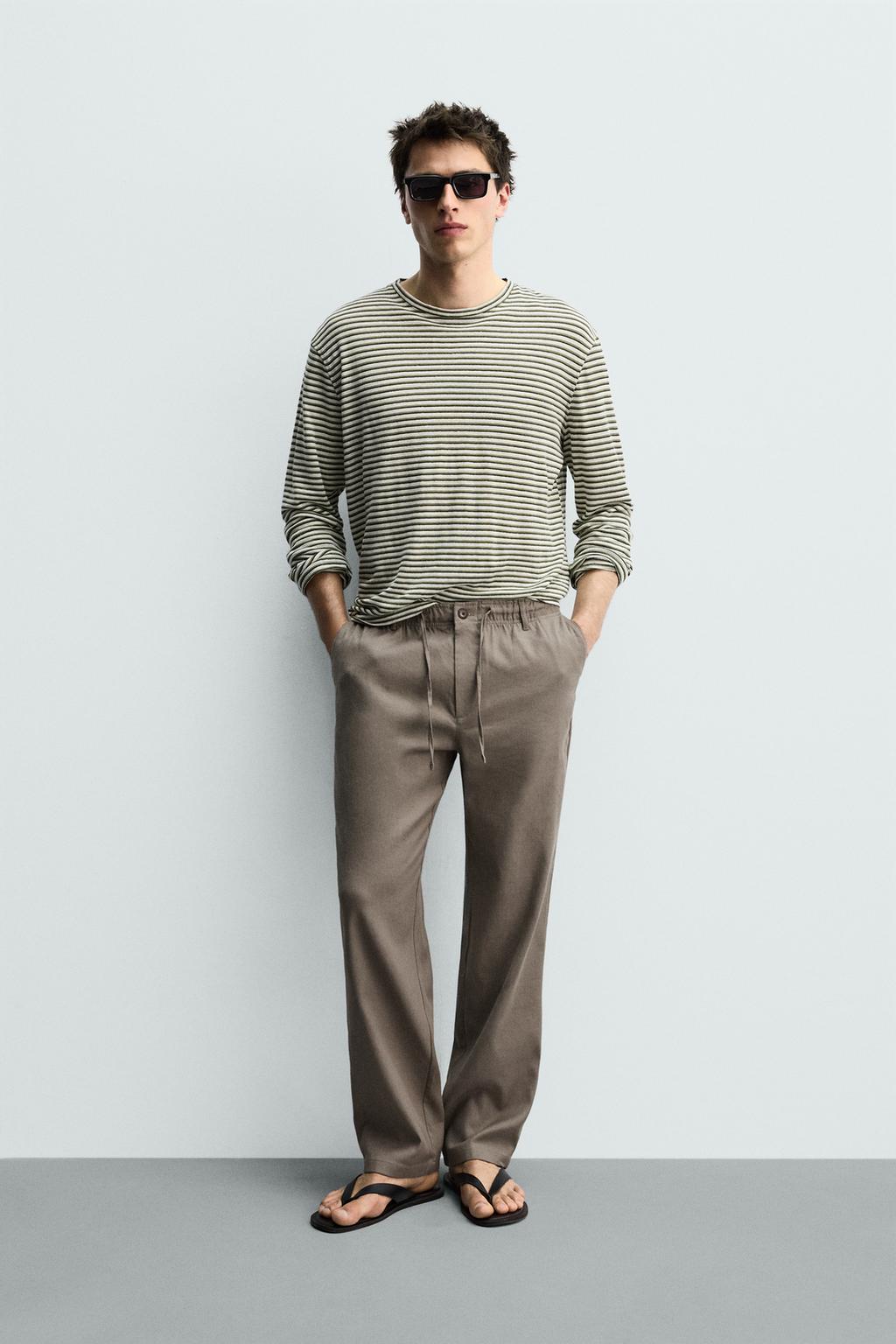 БРЮКИ RELAXED FIT ИЗ ХЛОПКА И ЛЬНА