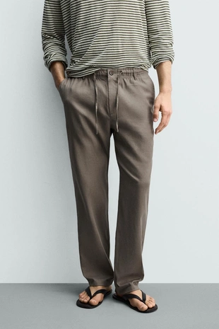 Брюки Relaxed Fit из хлопка и льна- Заказать в России
