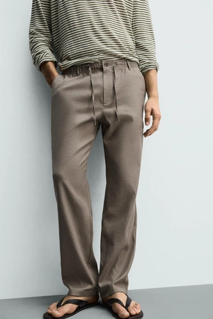Брюки Relaxed Fit из хлопка и льна- Заказать в России