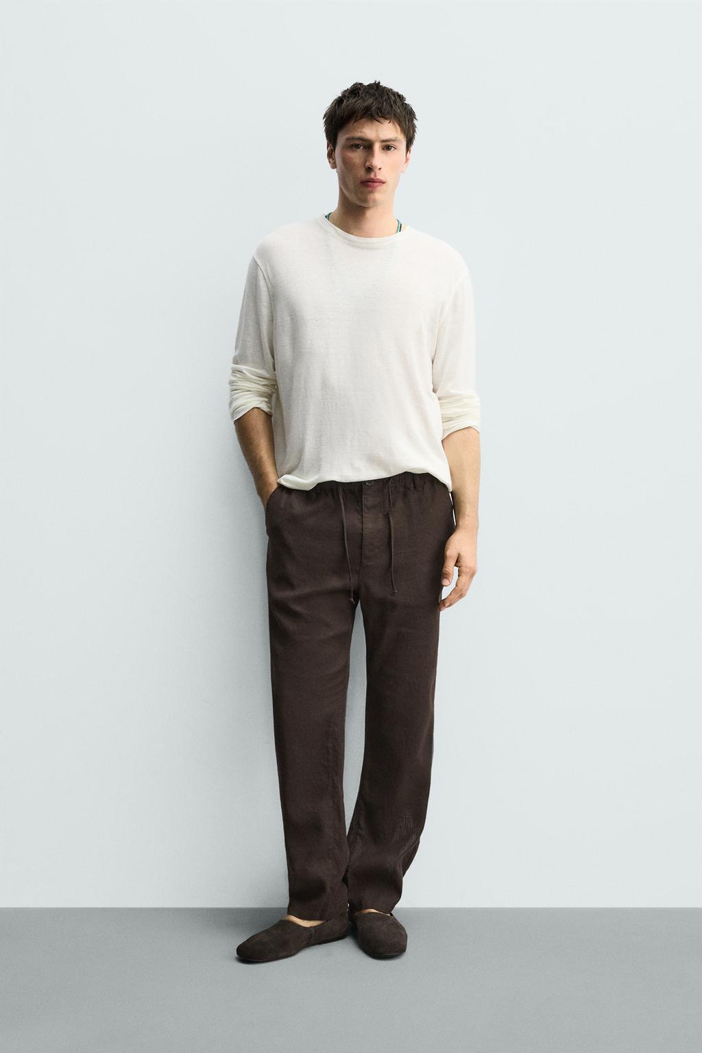 БРЮКИ RELAXED FIT ИЗ ХЛОПКА И ЛЬНА