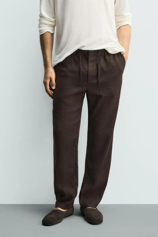 Брюки Relaxed Fit из хлопка и льна