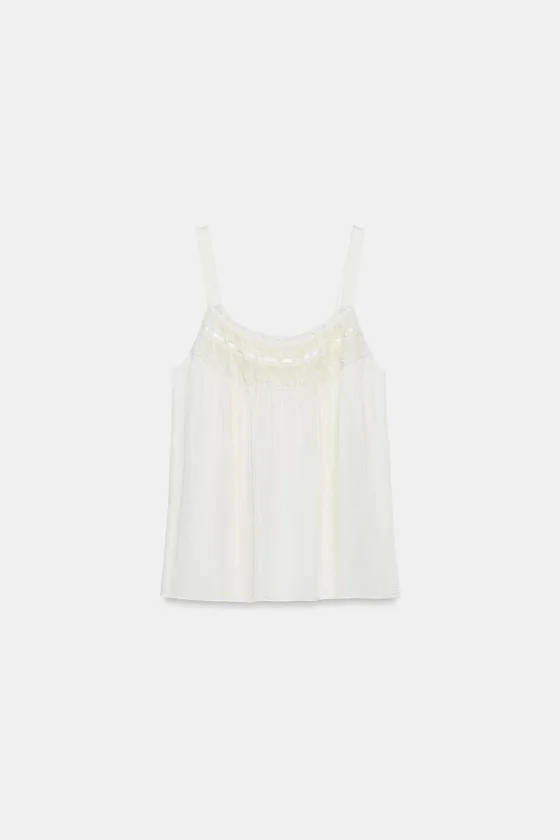 АТЛАСНЫЙ ТОП С КРУЖЕВОМ — коллекция Zara «ZW»