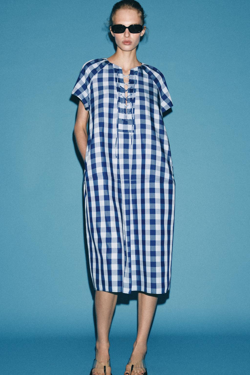 ПЛАТЬЕ В КЛЕТКУ С ЗАВЯЗКАМИ — ZW COLLECTION