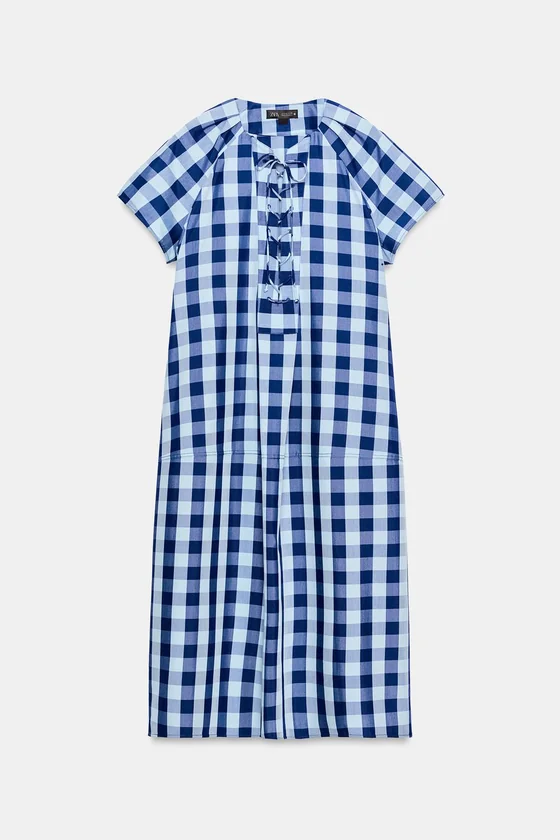 ПЛАТЬЕ В КЛЕТКУ С ЗАВЯЗКАМИ — коллекция Zara «ZW»