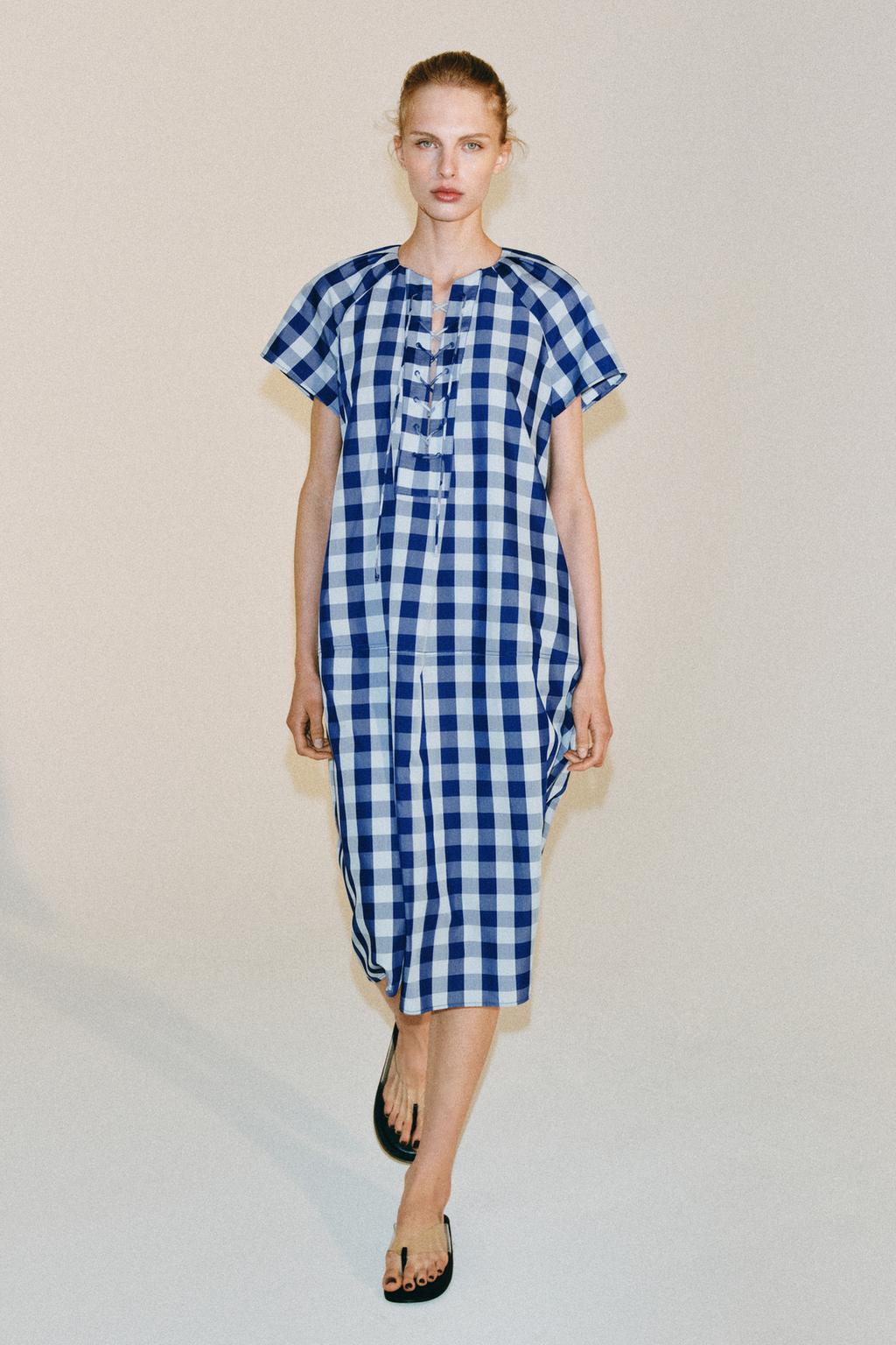 ПЛАТЬЕ В КЛЕТКУ С ЗАВЯЗКАМИ — ZW COLLECTION