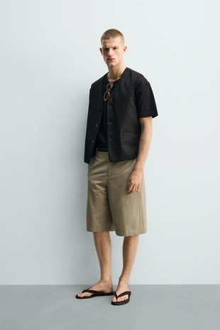 Шорты Relaxed Fit из хлопка и льна- Заказать в России