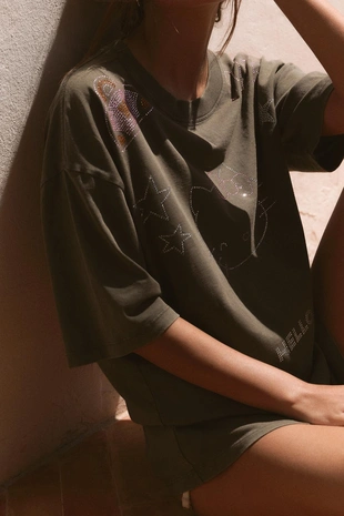 Dark brown | 6050/076/716 - Zara Футболка оверсайз HELLO KITTY с блестками