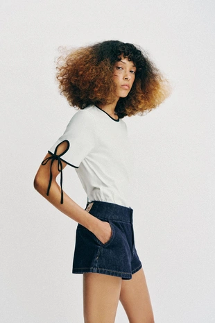White | 1165/142/250 - Zara Футболка с бантами и контрастной отделкой