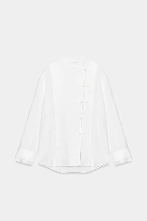 РУБАШКА С НАВЕСНЫМИ ПЕТЛЯМИ ИЗ 100% ЛЬНА — коллекция Zara «ZW»
