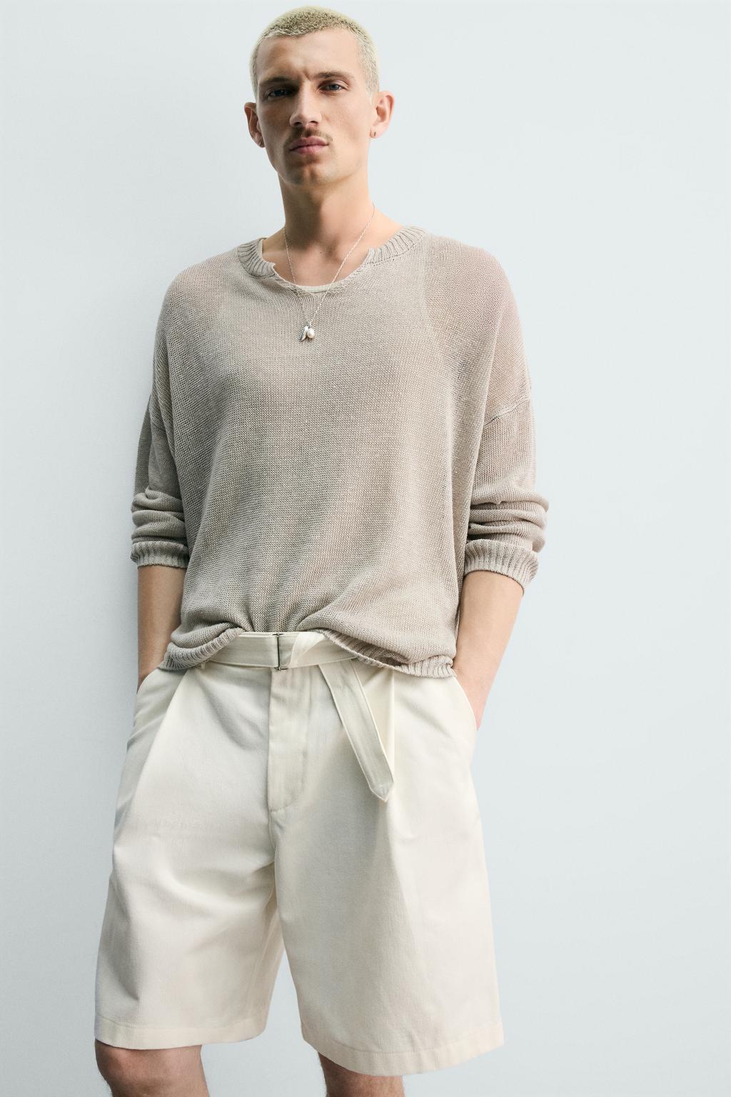 ШОРТЫ RELAXED FIT С СКЛАДКАМИ И ПОЯСОМ